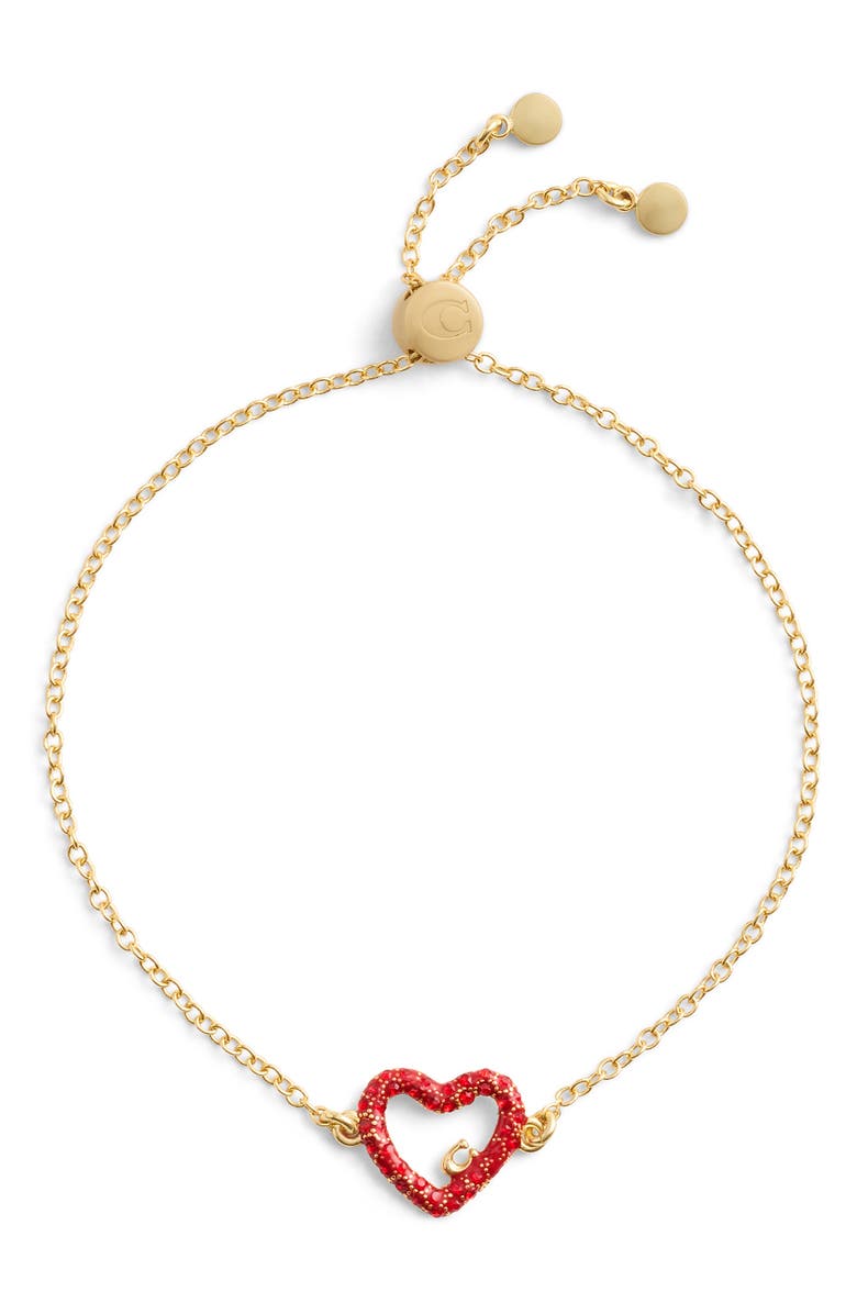 COACH Pavé Heart Pendant Slider Bracelet, Main, color, 