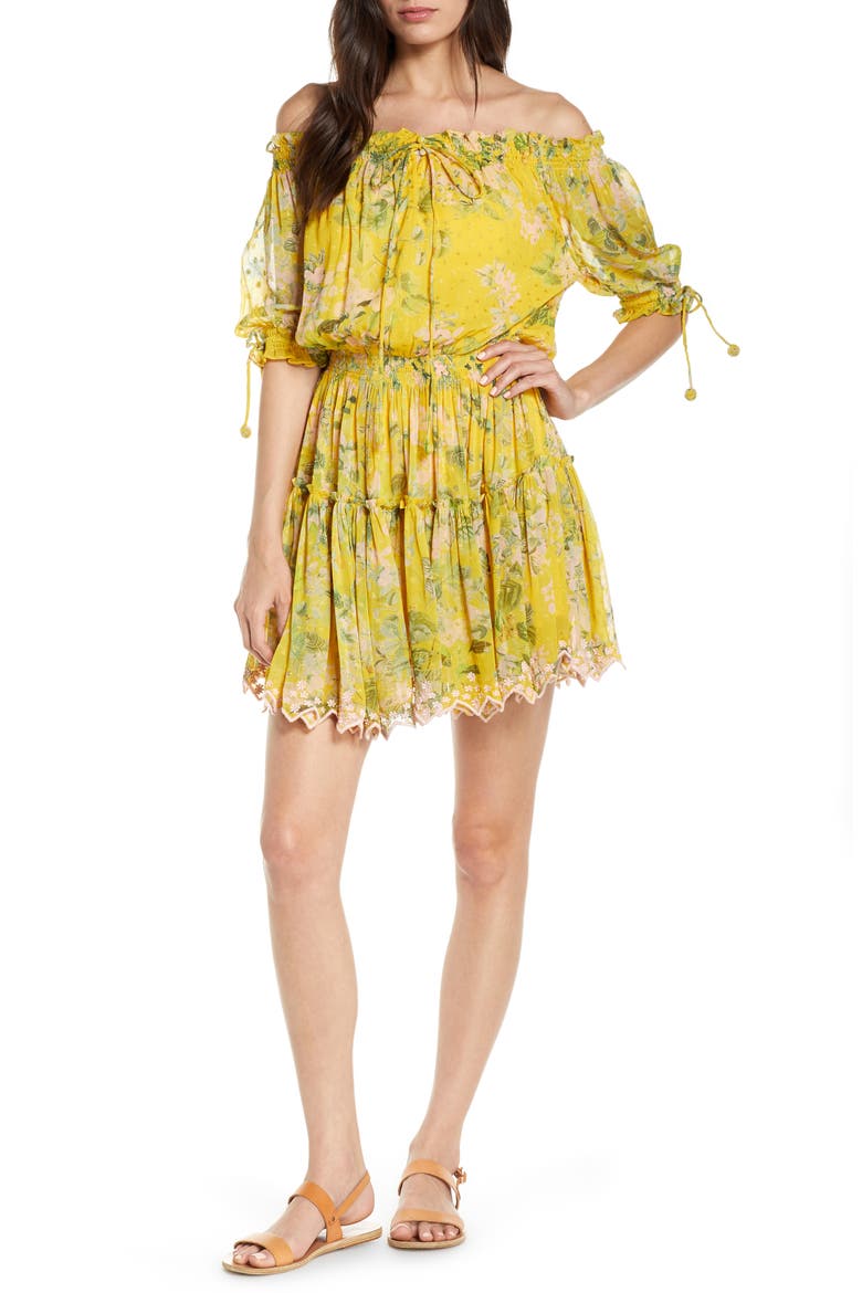 Print Off the Shoulder Cover-Up Dress, Main, color, YELLOW