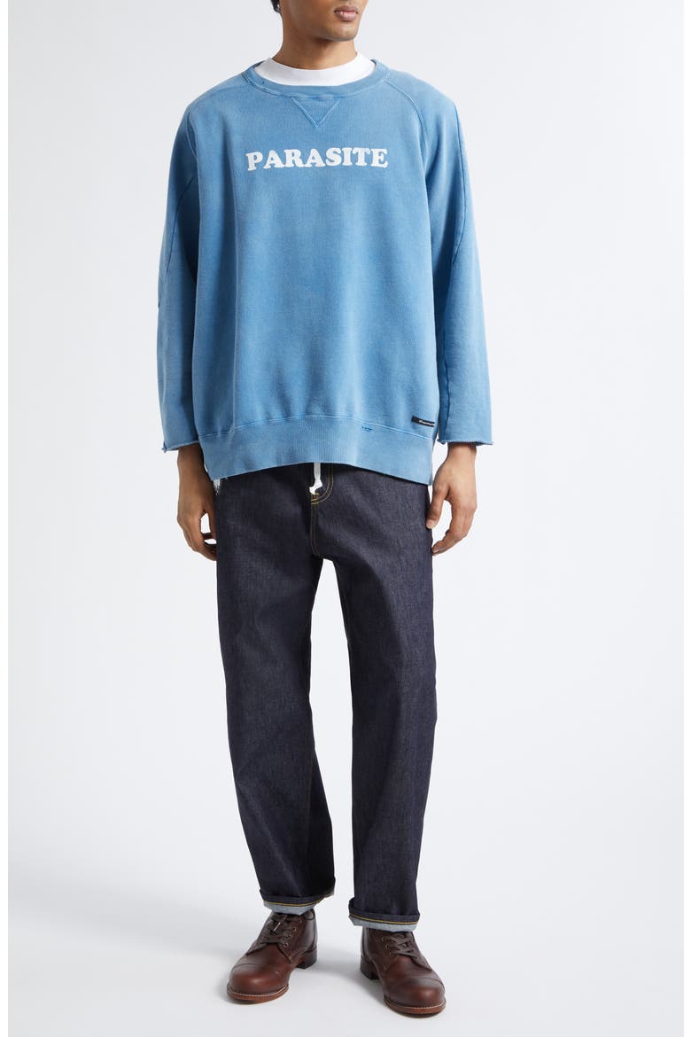 Parasite Distressed Cotton Sweatshirt, Alternate, color, LIGHT BLUE