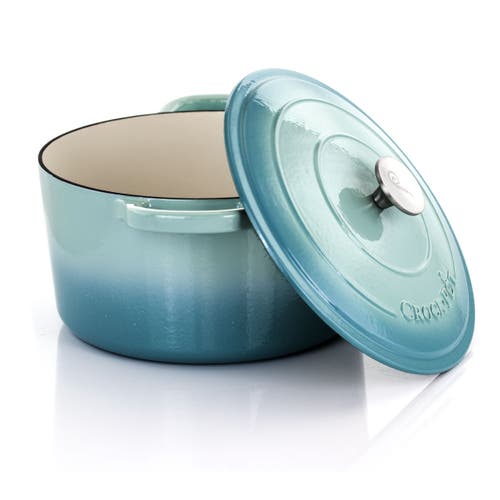 Crock-pot Artisan 2 Piece 7 Quarts Enamled Cast Iron Dutch Oven In Aqua Blue In Blue