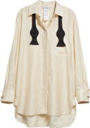 Max Mara Marea Oversize Button-Up Shirt with Bow Tie