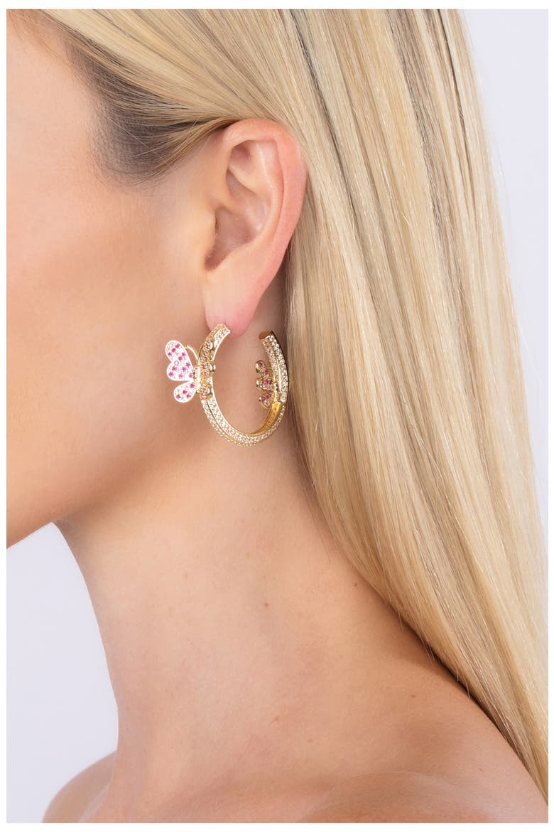 Mia CZ Butterfly Hoop Earrings, Alternate, color, GOLD