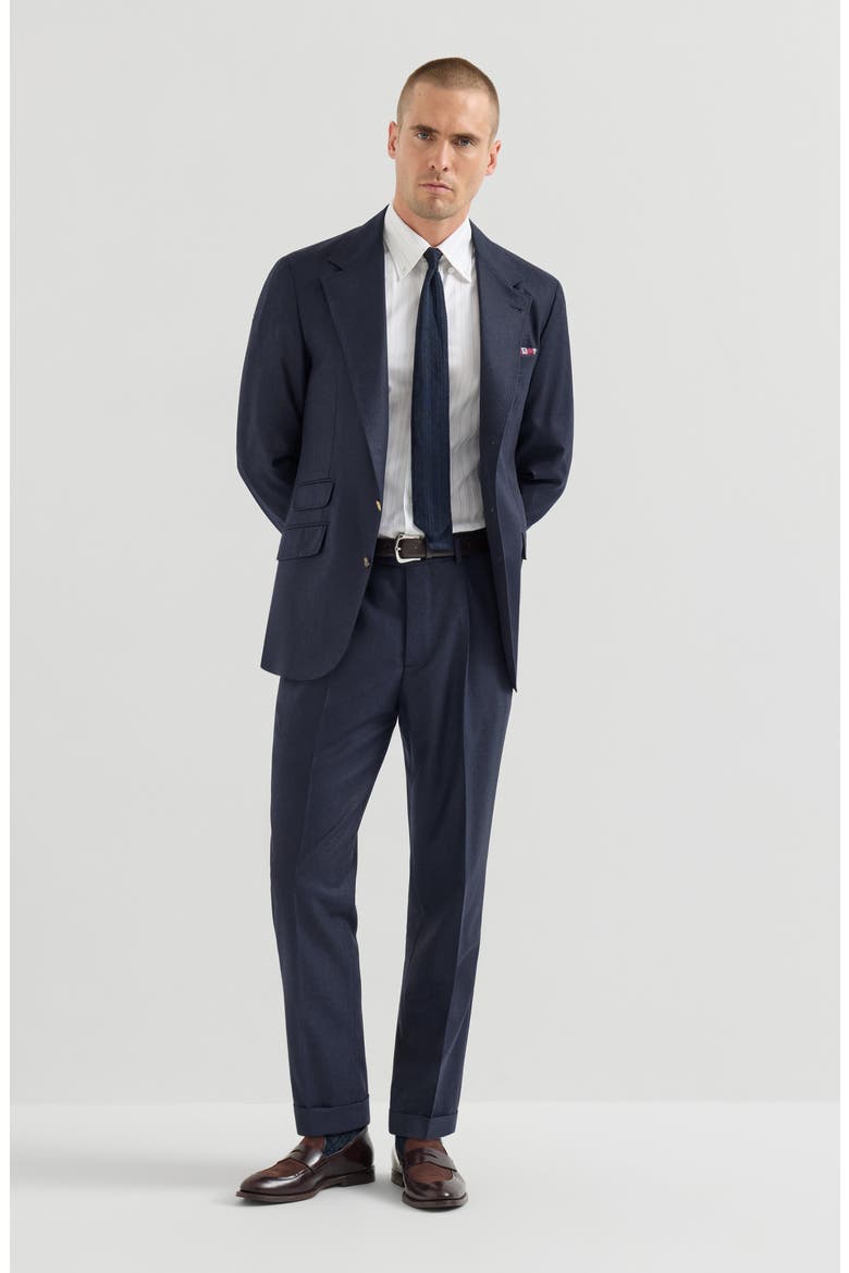 Virgin wool flannel trousers with pleat, Alternate, color, Blue