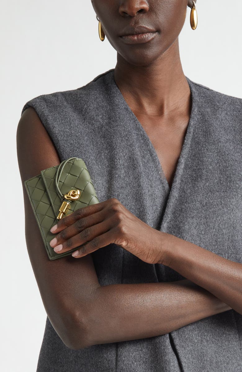 Bottega Veneta Andiamo Slip Intrecciato Leather Zip Card Case, Alternate, color, 3293 Pickle-Muse Brass