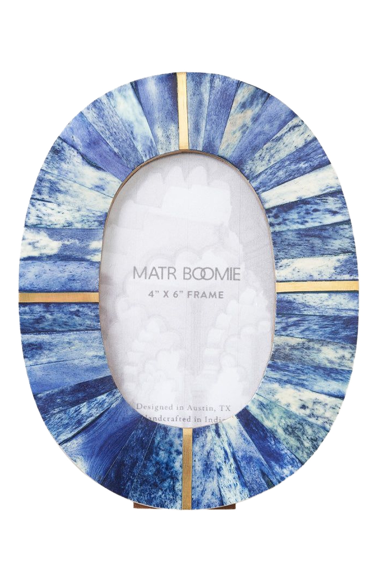 Matr Boomie Artemis Indigo Oval 4x6 Picture Frame - Carved Bone, Fair Trade - Blue, 4ft 0in x 6ft 0in