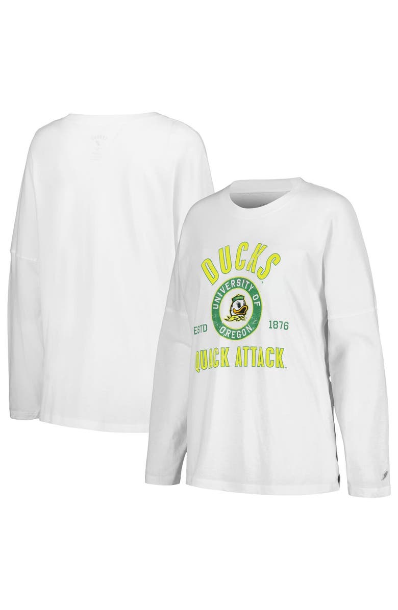 LEAGUE COLLEGIATE WEAR Women's League Collegiate Wear White Oregon Ducks Clothesline Oversized Long Sleeve T-Shirt, Alternate, color, White