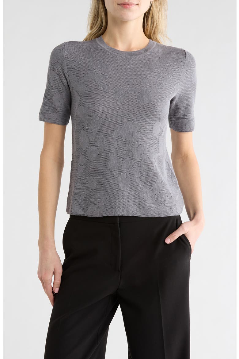 Pam Short Sleeve Cotton Jacquard Sweater, Main, color, STEEL