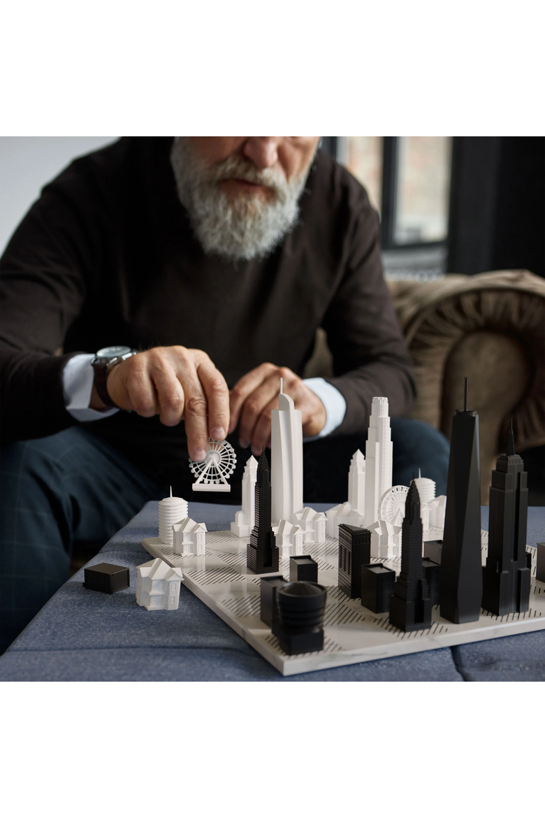 Chess Set Acrylic New York  vs Los Angeles Edition with Marble Hatch Board, Alternate, color, White