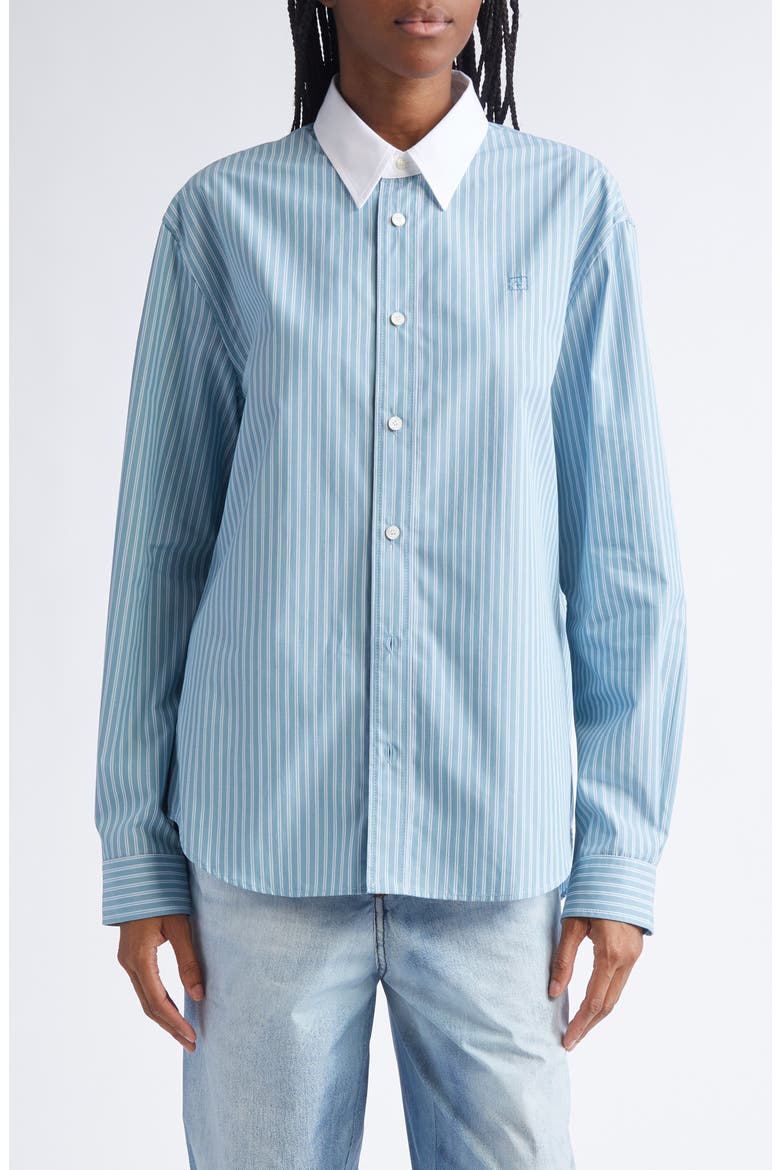 Sunnie Stripe Organic Cotton Poplin Button-Up Shirt, Main, color, TURQUOISE BLUE