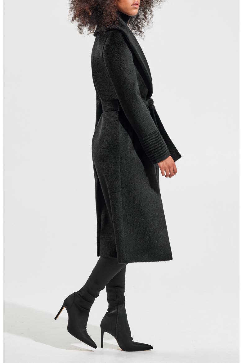 Shawl Collar Alpaca & Wool Longline Wrap Coat, Alternate, color, BLACK