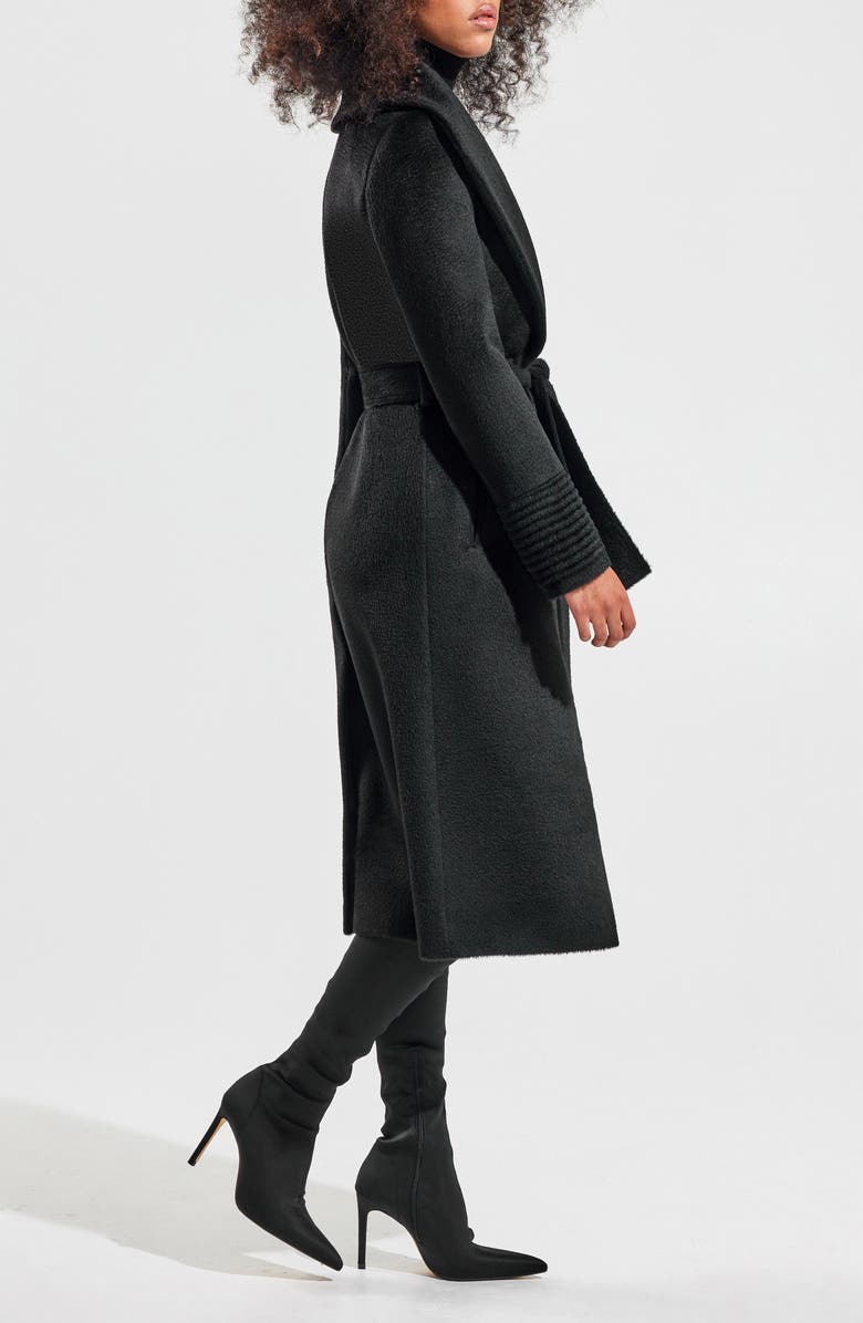 SENTALER Shawl Collar Alpaca & Wool Longline Wrap Coat, Alternate, color, Black