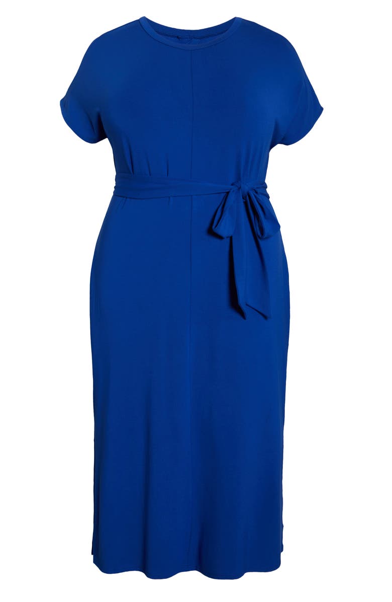 Universal Standard Divine Tie Belt Jersey T-Shirt Dress, Alternate, color, Ultramarine