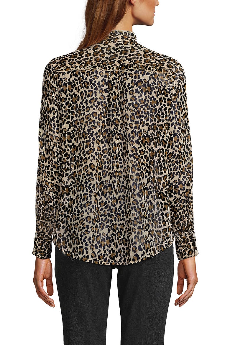 Chiffon Ruffle Front Long Sleeve Top, Alternate, color, Champagne Animal Spots
