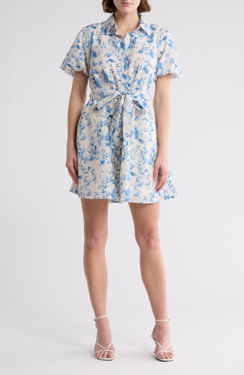 Floral Embroidered Eyelet Puff Sleeve Shirtdress