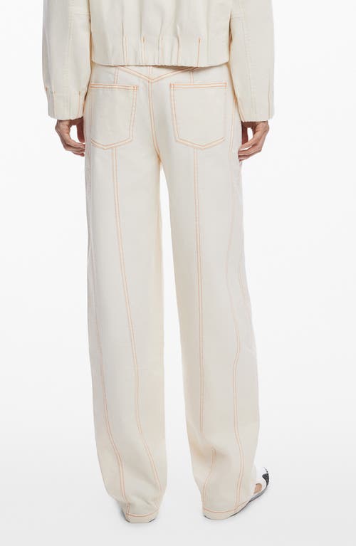 Desigual Topstitch Detail Stretch Cotton Pants In Neutral
