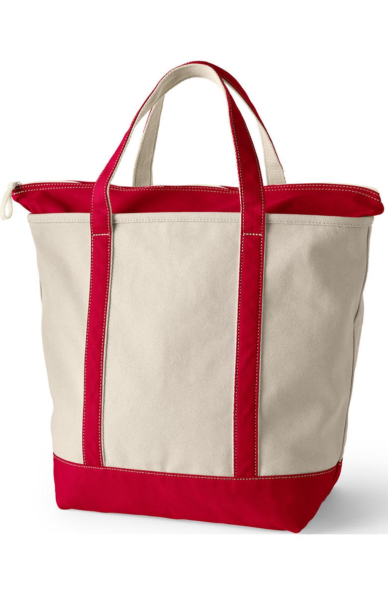 Lands' End Zip Top Canvas Tote Bag, Alternate, color, Natural/Heritage Red