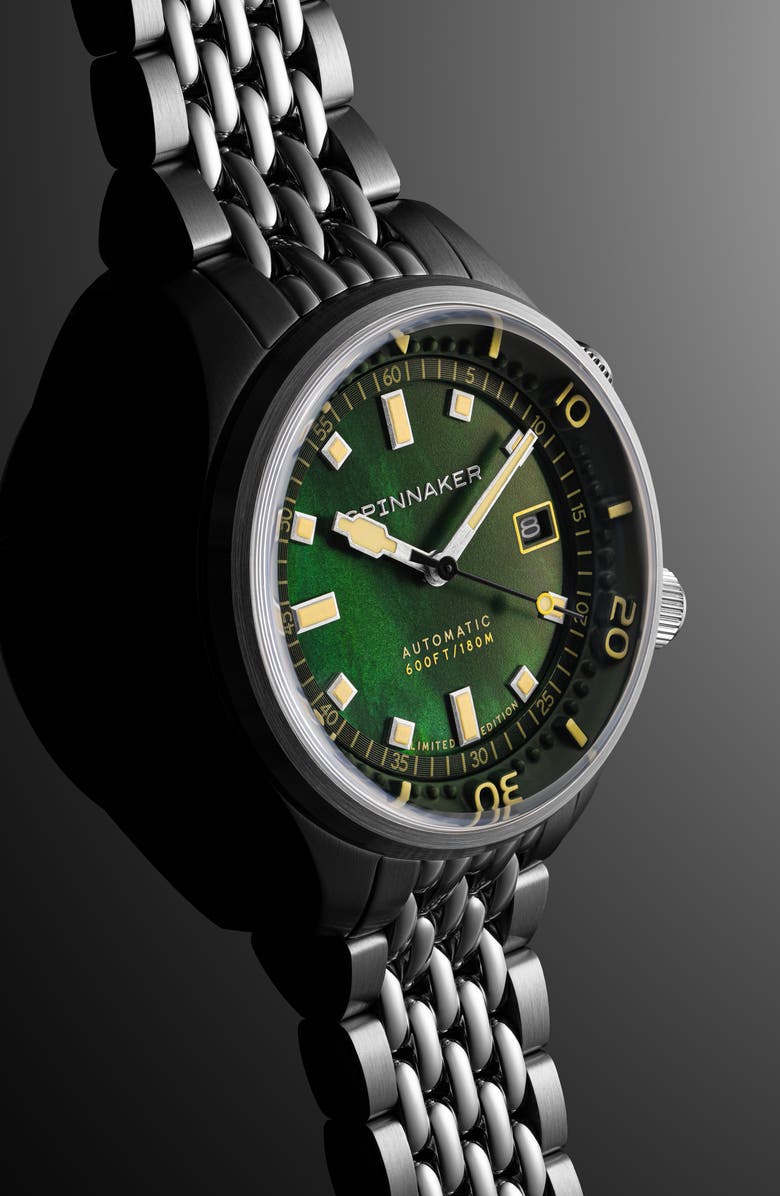 SPINNAKER The Bradner Pearl Diver Emerald Tide Automatic Bracelet Watch, 42mm, Alternate, color, Green