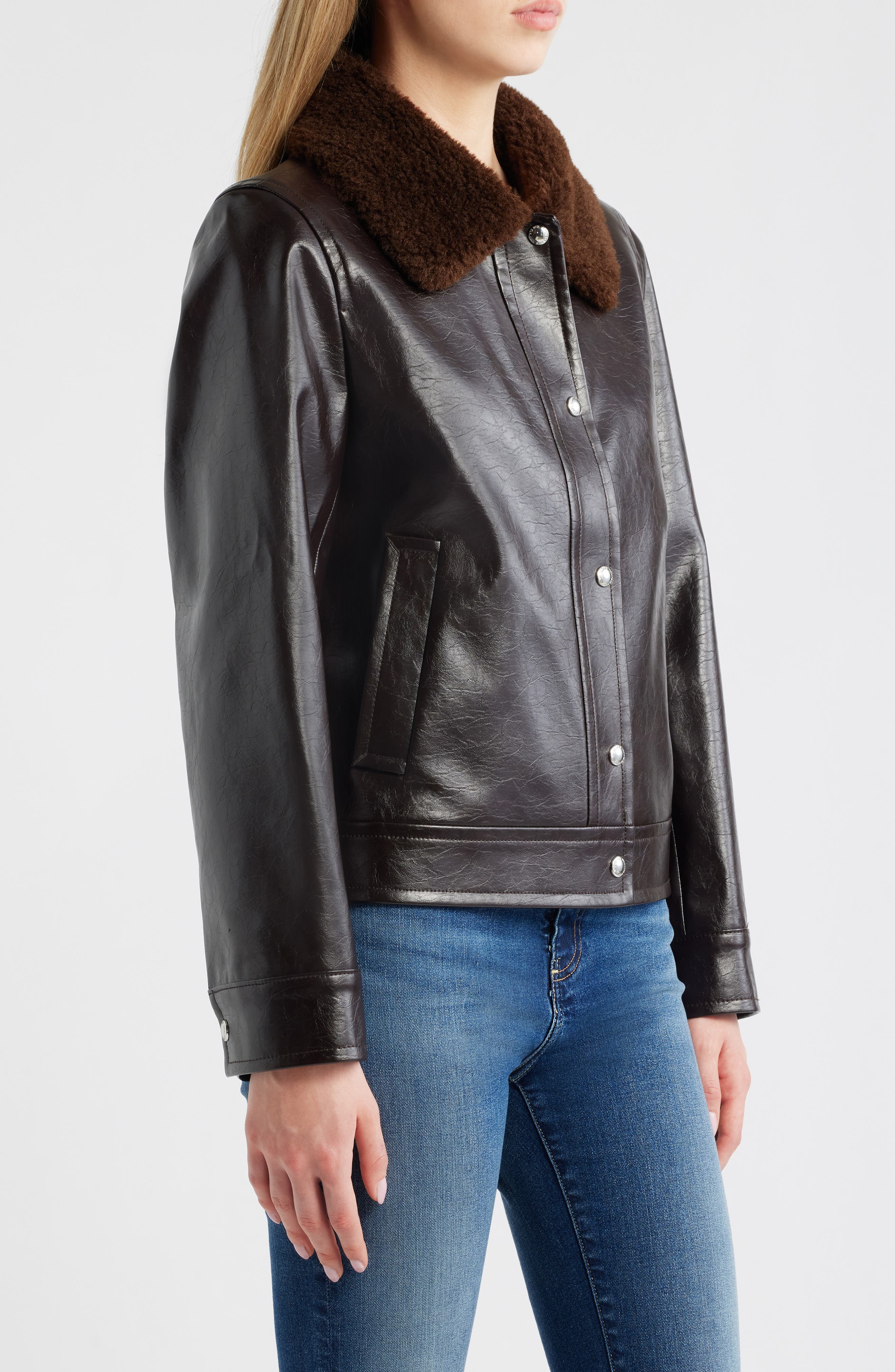 Slim Fit Faux Leather Jacket With Faux Fur Collar (Women) | Nordstrom