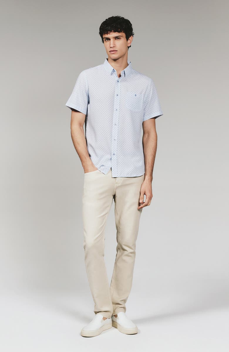 7 Diamonds Callisto Geo Print Textured Short Sleeve Stretch Button-Up Shirt, Alternate, color, Stone Blue