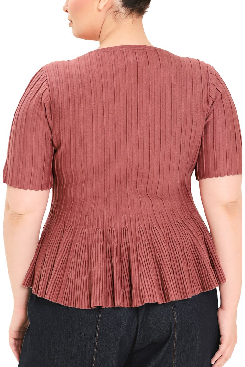Ribbed Peplum Sweater, Alternate, color, MARSALA