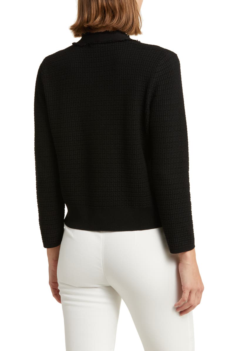 Adrianna Papell Frayed Waffle Knit Cardigan, Alternate, color, Black