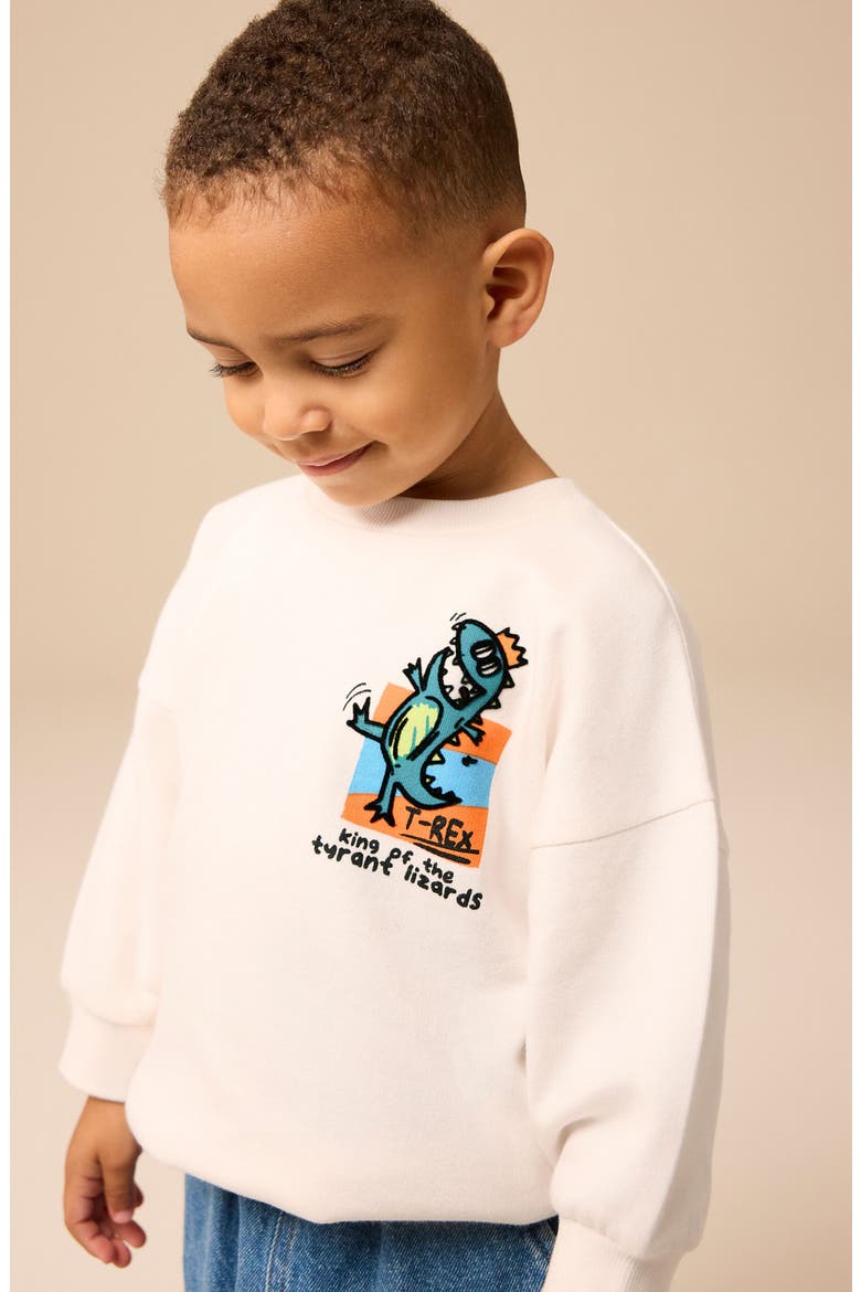 Kids' Dinosaur Graphic Sweatshirt, Alternate, color, WHITE