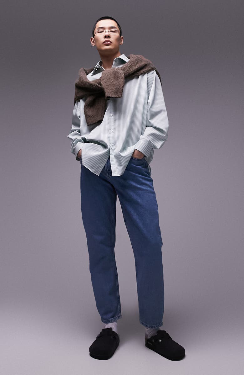 Topman Pinstripe Oversize Button-Up Shirt, Alternate, color, 