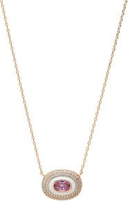 BY ADINA EDEN Pave Oval Encased Pink Stone Pendant Necklace