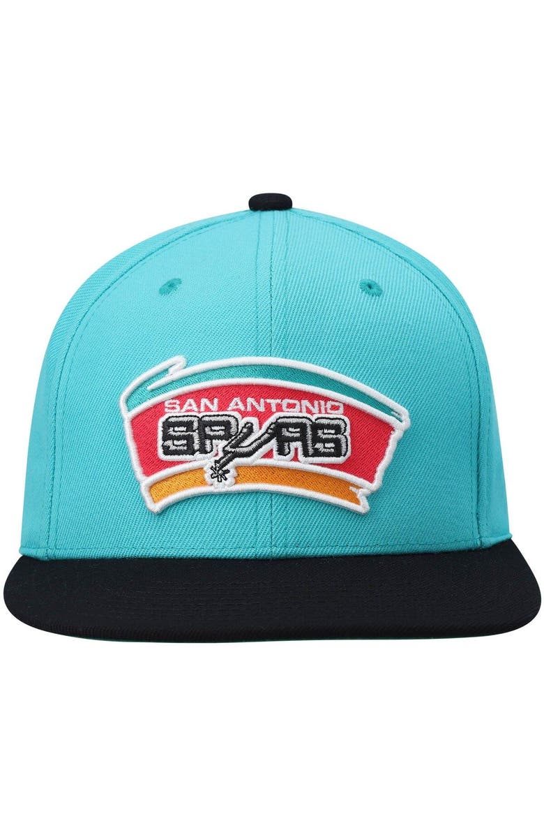 Mitchell & Ness Men's Mitchell & Ness Teal/Black San Antonio Spurs Hardwood Classics Team Two-Tone 2.0 Snapback Hat, Alternate, color, Teal