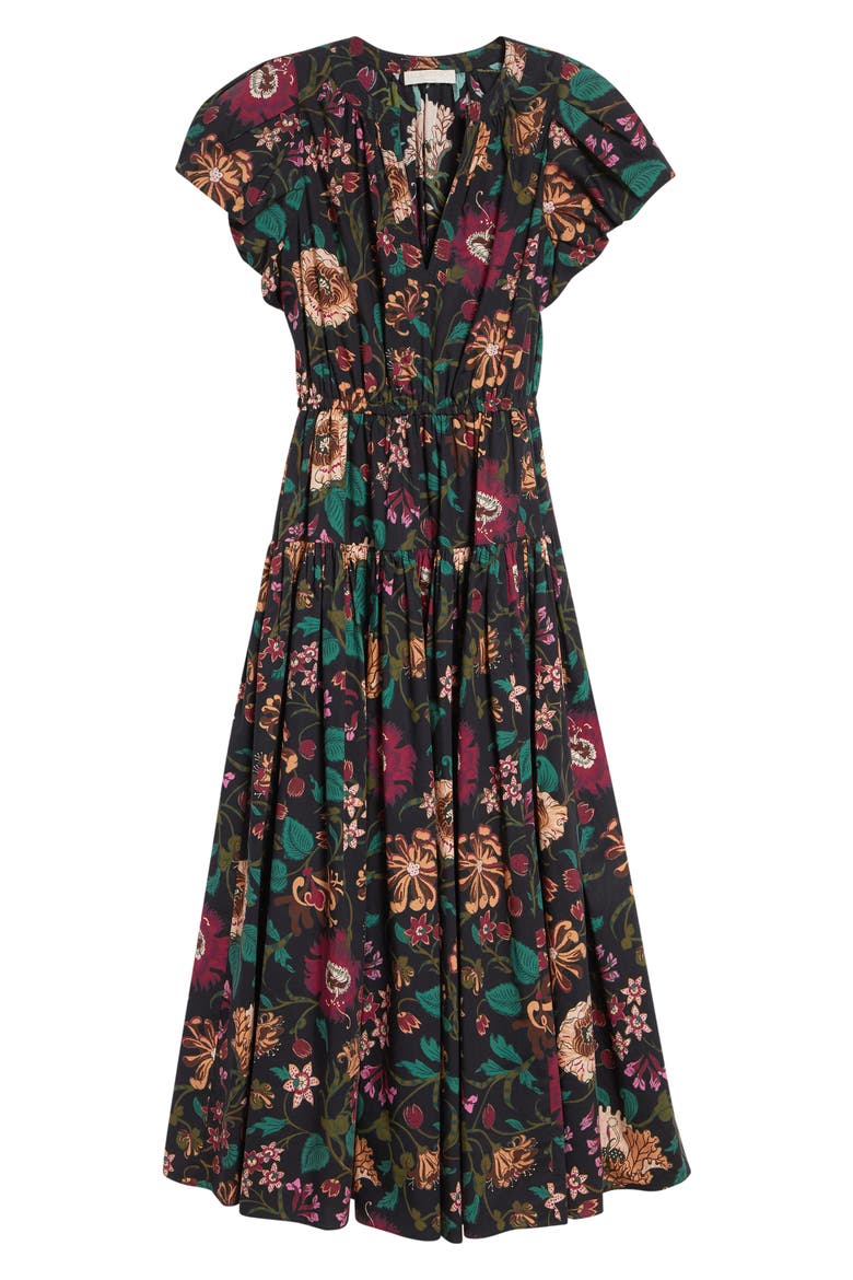 Marin Floral Cotton Midi Dress, Alternate, color, DAHLIA