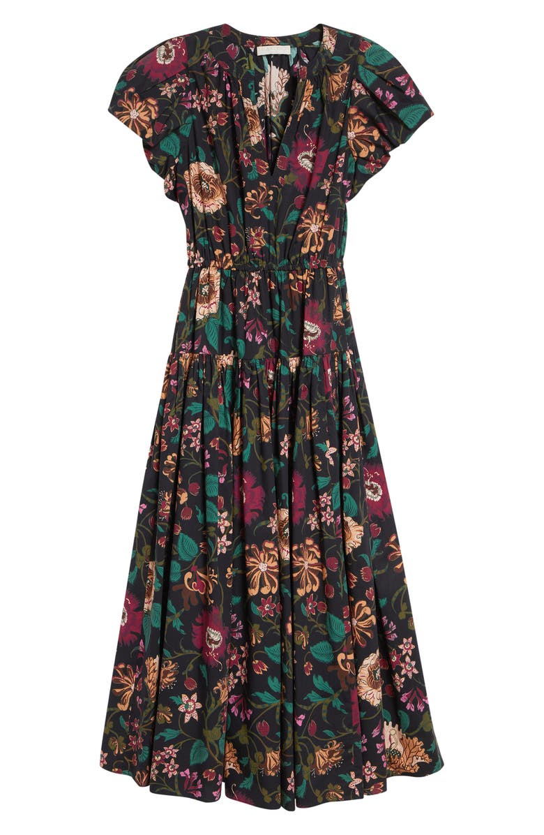 Ulla Johnson Marin Floral Cotton Midi Dress, Alternate, color, Dahlia