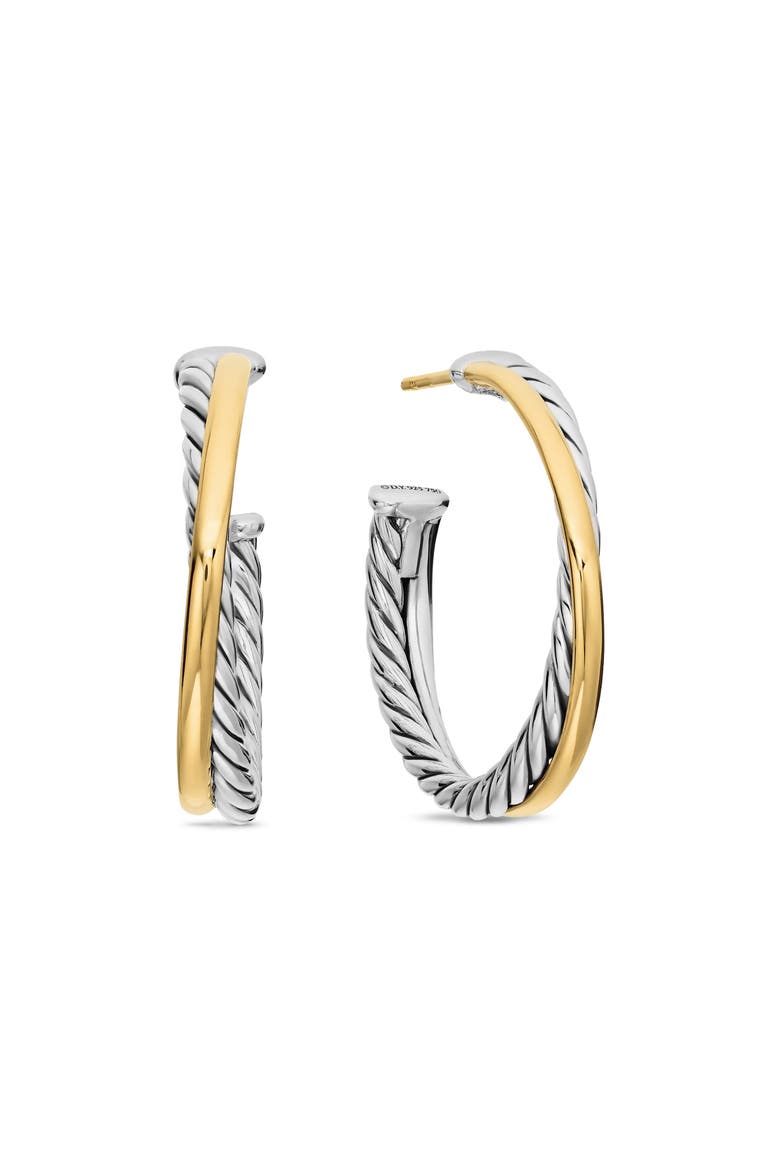 Crossover Medium Hoop Earrings, Main, color, SILVER/ GOLD