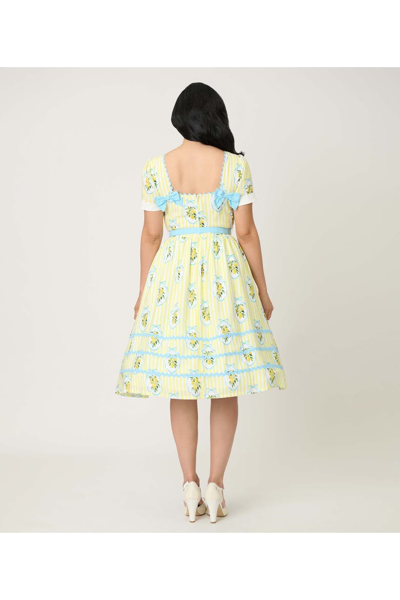 Boatneck Ricrac Swing Dress, Alternate, color, Yellow Stripe W/ Lemon Print