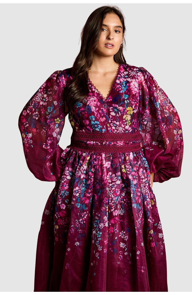 Coast Plus Floral Organza Midaxi Dress, Alternate, color, Plum