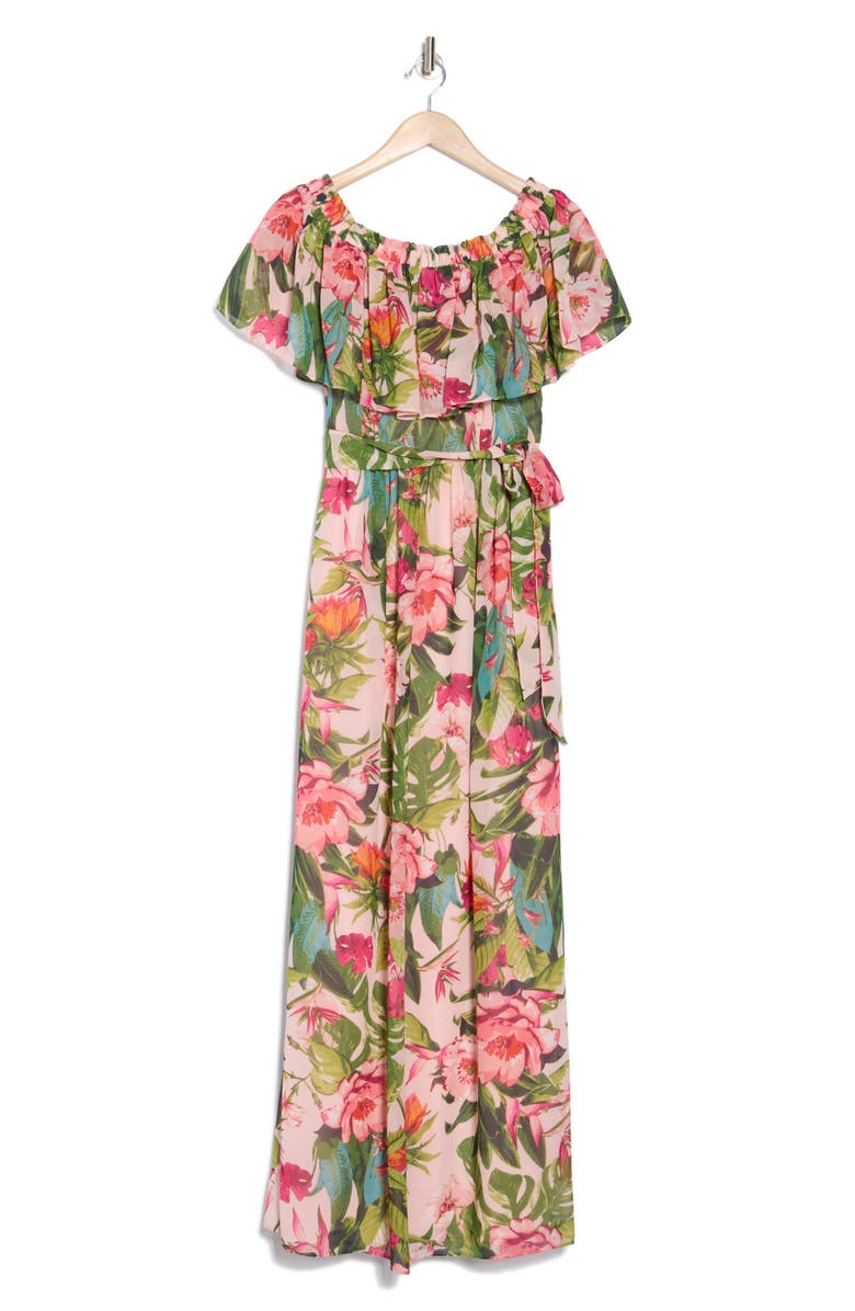 Eliza J Tie Waist Off the Shoulder Maxi Dress, Alternate, color, 