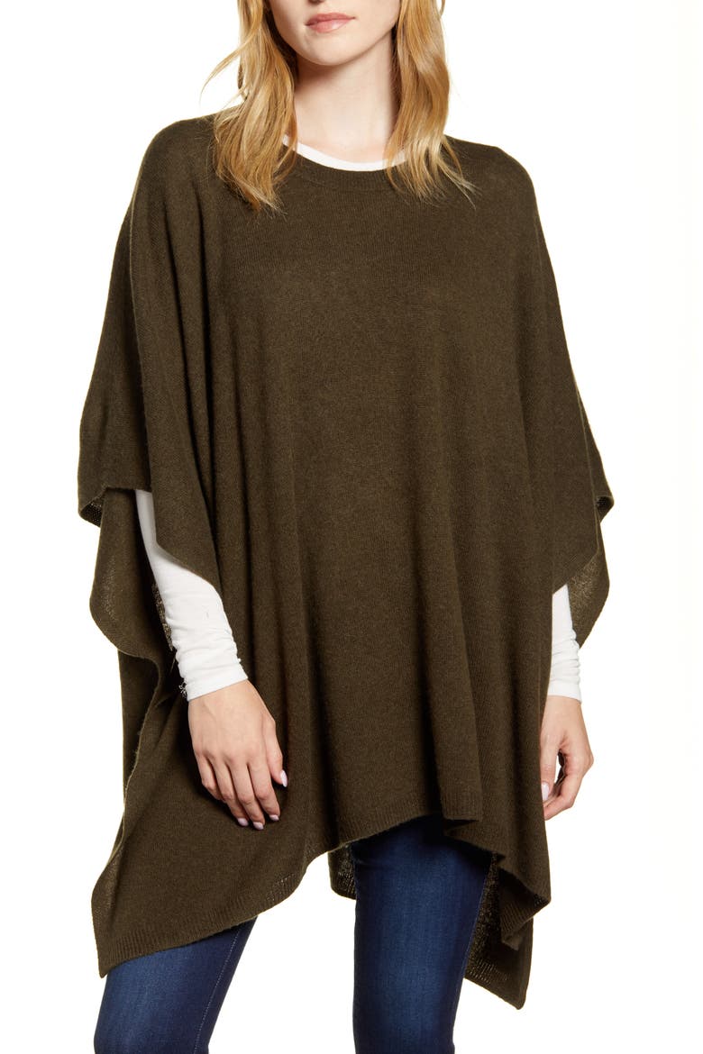 Wool & Cashmere Poncho, Main, color, OLIVE DARK