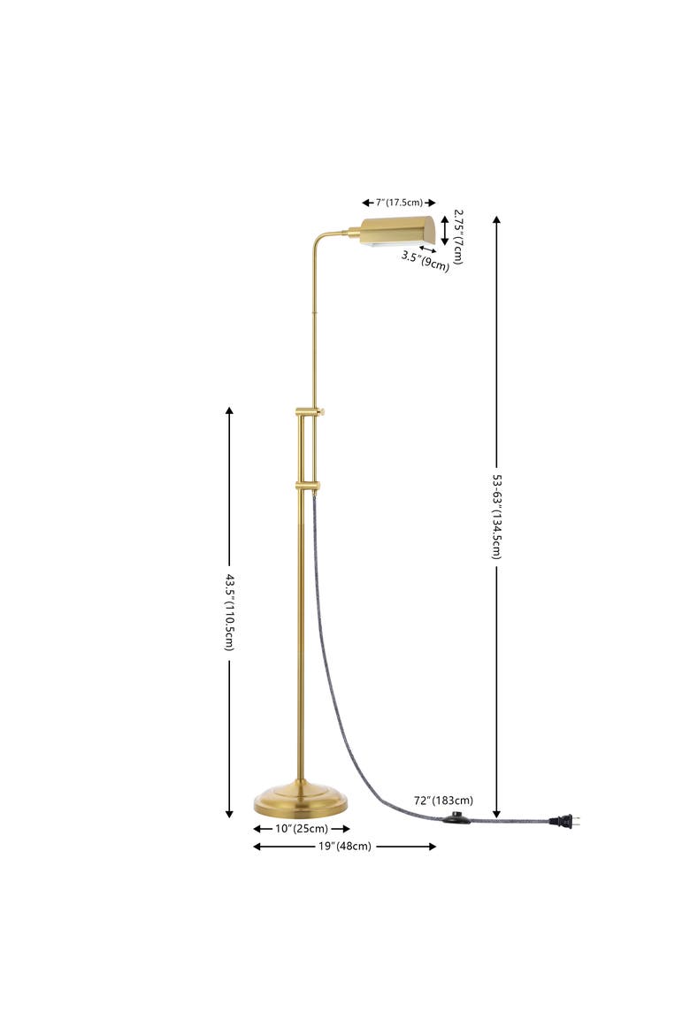 Zinnia 63" Industrial Minimalist Height-Adjustable Iron Pharmacy LED Floor Lamp, Brass Gold, Alternate, color, Brass Gold