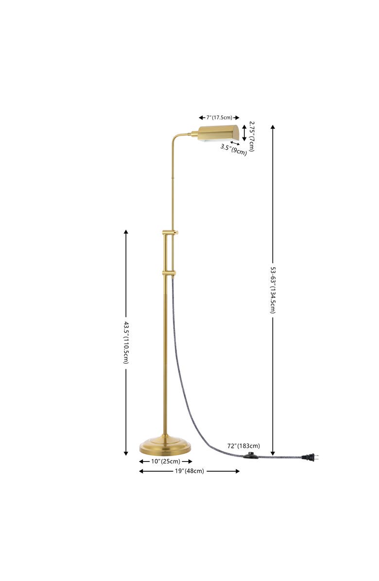 JONATHAN Y Zinnia 63" Industrial Minimalist Height-Adjustable Iron Pharmacy LED Floor Lamp, Brass Gold, Alternate, color, Brass Gold