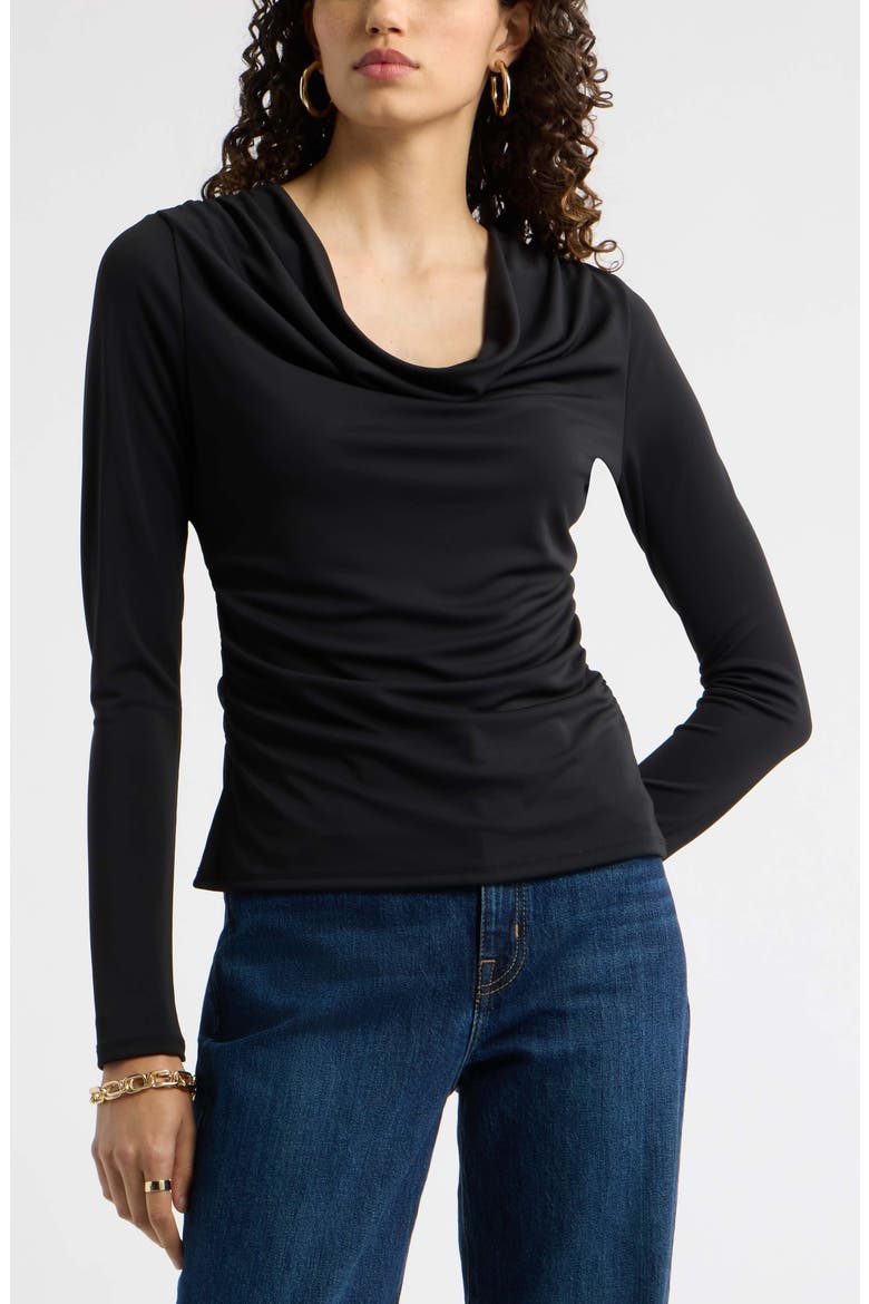 Long Sleeve Drape Knit Top, Main, color, BLACK