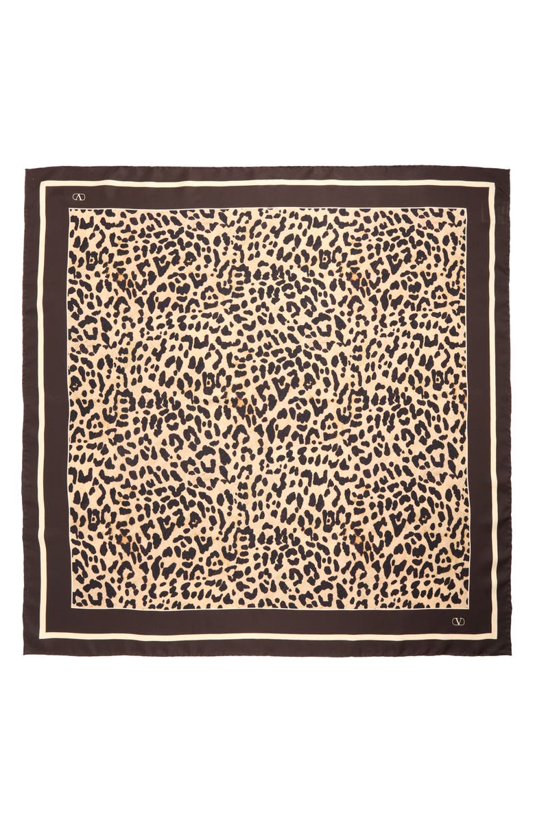 Valentino Garavani Leopard Print Silk Square Scarf, Main, color, Multicolor Animalier
