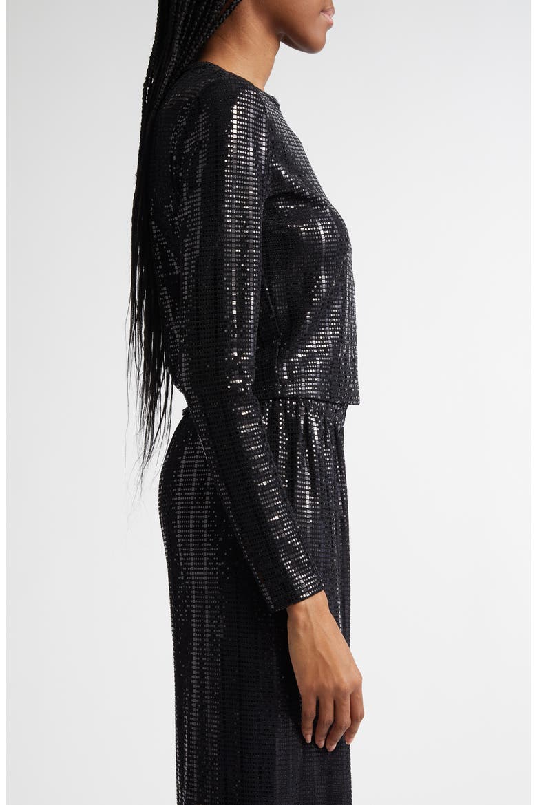 Delaina Sequin Embellished Crop Top, Alternate, color, BLACK
