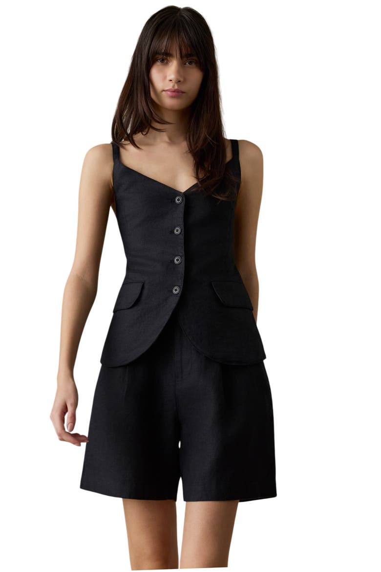 Sun Strider Pleated Linen Shorts, Alternate, color, BLACK