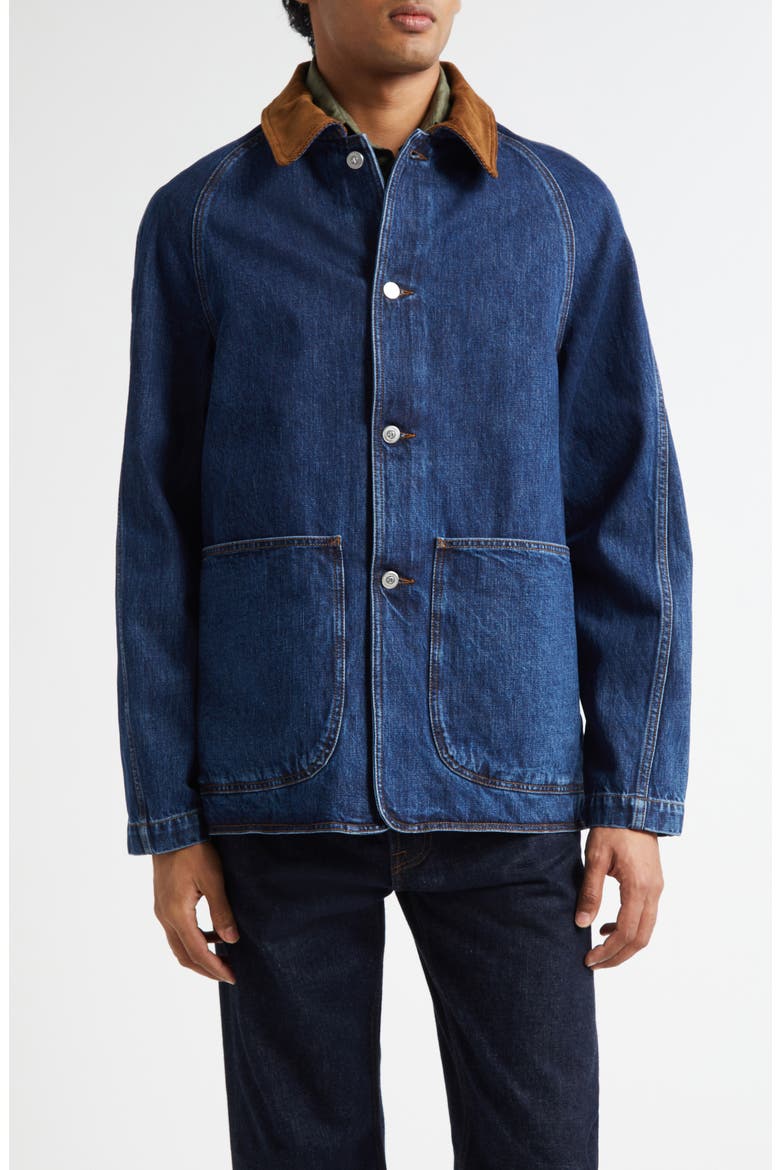 Corduroy Collar Denim Chore Coat, Main, color, STONE WASH
