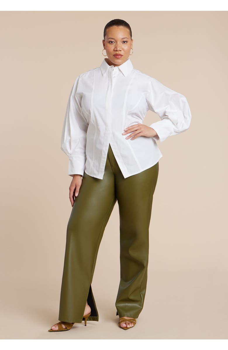 ELOQUII Button Up Cut Out Top, Alternate, color, Optic White