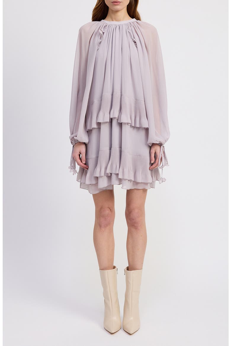 Nicolette Tiered Ruffle Long Sleeve Trapeze Dress, Main, color, LAVENDER