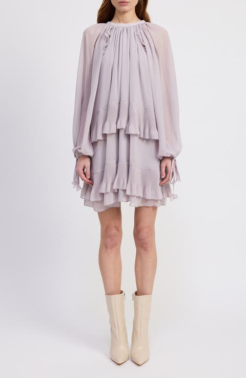 Nicolette Tiered Ruffle Long Sleeve Trapeze Dress