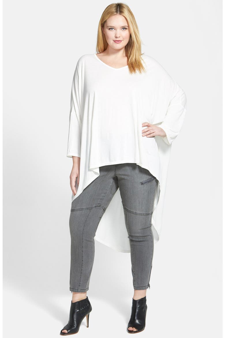V-Neck High/Low Jersey Tunic, Main, color, WHITE