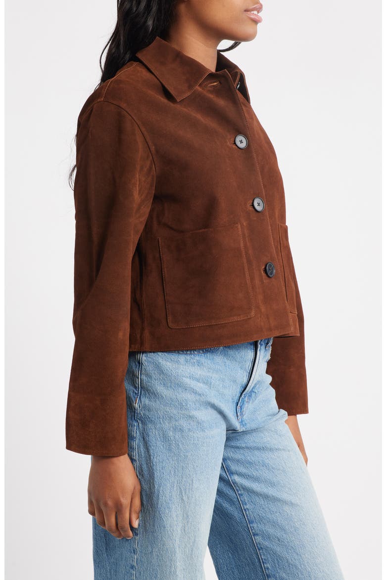 Boxy Crop Suede Jacket, Alternate, color, DARK ROAST SUEDE
