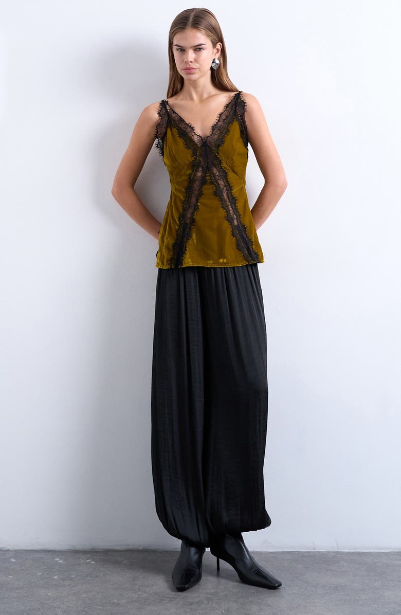 Topshop Velvet & Lace Camisole, Alternate, color, Olive