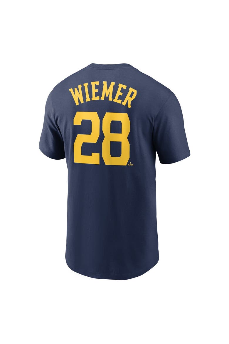 Men's Nike Joey Wiemer Navy Milwaukee Brewers Name & Number T-Shirt, Alternate, color, Navy